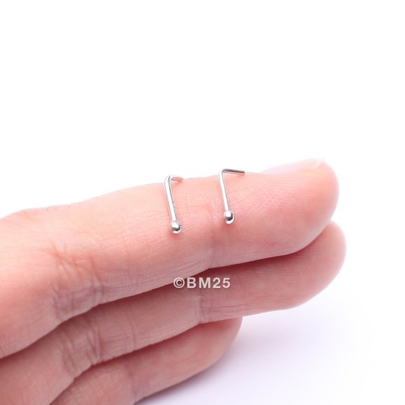 14 Karat White Gold Ball Top L-Shaped Nose Ring - Picture 3 of 4